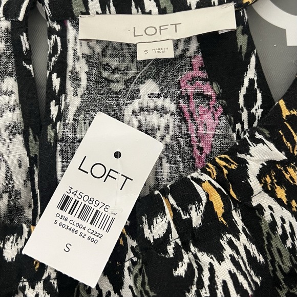 Loft Jumpsuit Womens Small Black Geometric Linen Blend Sleeveless Halter Belted - Picture 5 of 9